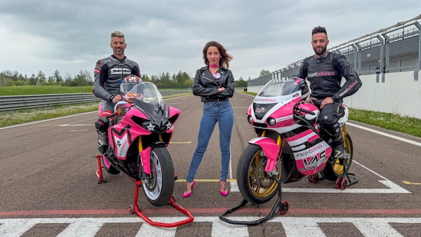Elisa Mazzucchelli e Marco Melandri presentano la moto di Andrea Majola per il Tourist Trophy 2025