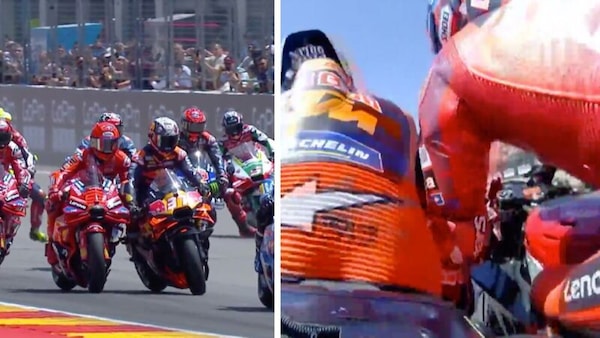 MotoGP, il contatto rischioso tra Marc Marquez e Acosta al via ad Aragon