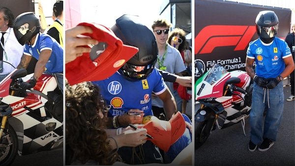 Hamilton da spettacolo a Monza: entra in sella ad una Ducati Panigale V4 Tricolore Italia