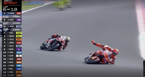 MotoGP,  le foto dell'improvvisa caduta di Marc Marquez nella Sprint di Misano