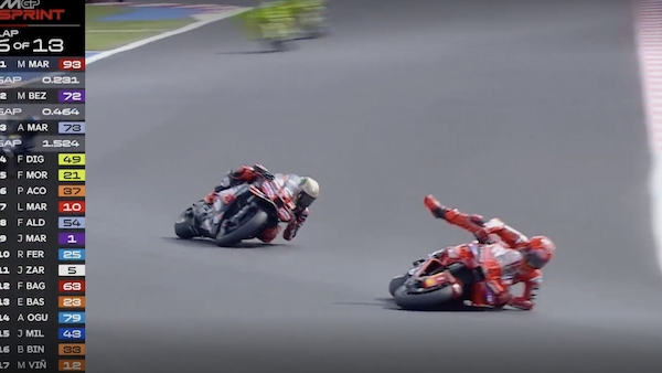 MotoGP,  le foto dell'improvvisa caduta di Marc Marquez nella Sprint di Misano
