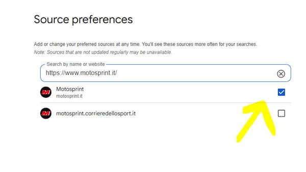 Aggiungi Motosprint.it alle tue "Fonti Preferite" di Google