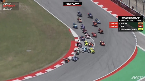MotoGP Catalunya: la sequenza dell'incidente che ha visto coinvolti Di Giannantonio, Binder e Mir