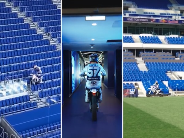 Il Campione del Mondo in moto nel nuovo stadio dell'Everton