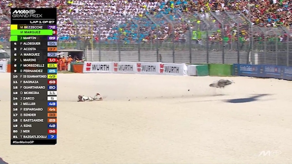 MotoGP, shock a Misano: Marco Bezzecchi cade mentre era in testa