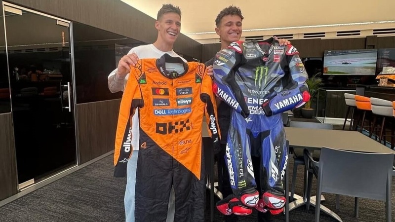 MotoGP e F1 s'incontrano: scambio di tute tra Quartararo e Norris